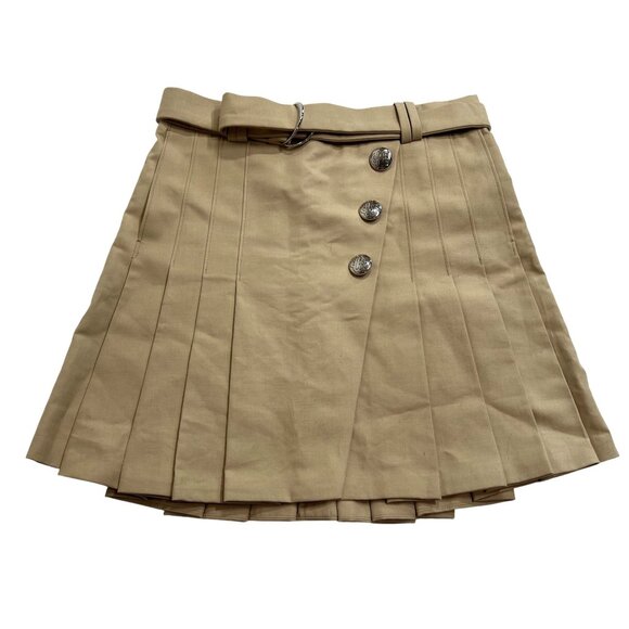 Maje Jumita Button Embellished Pleated Mini Skirt in Beige